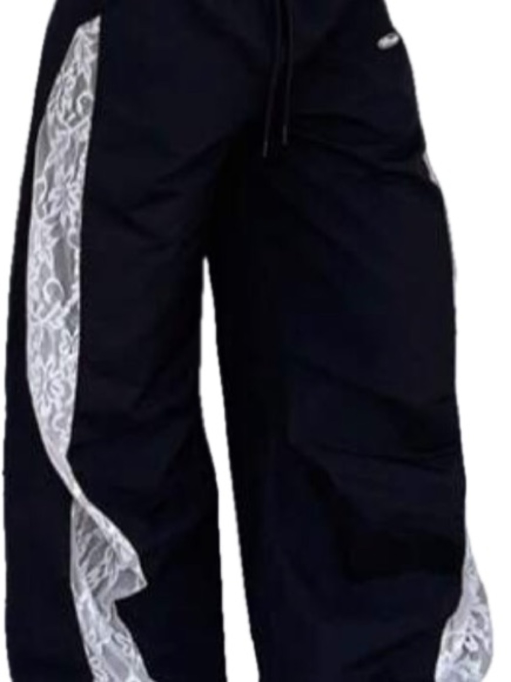 Black Parachute Pants with White Lace - Picture 4 of 10